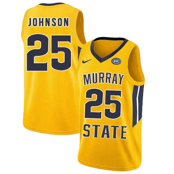 Murray State Racers #25 Jalen Johnson Yellow College Basketball Jersey